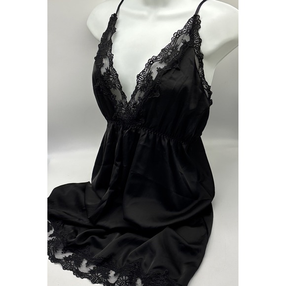 The Unbranded Brand Other - Slip Dress Nightie Nightgown black  satin lace Large EUC Elastic Waist